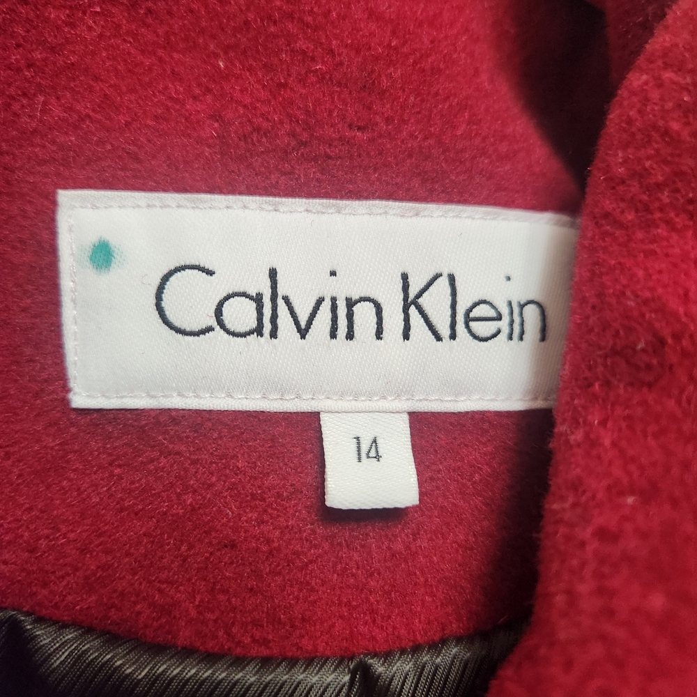 Calvin Klein Wool Blend Double Breasted Red Peacoat Coat Women's Size 14 Classic - Picture 5 of 12